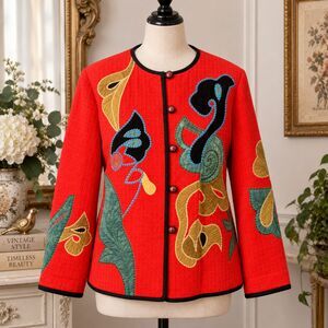 Allure Boutique Red Applique Blazer Size Large